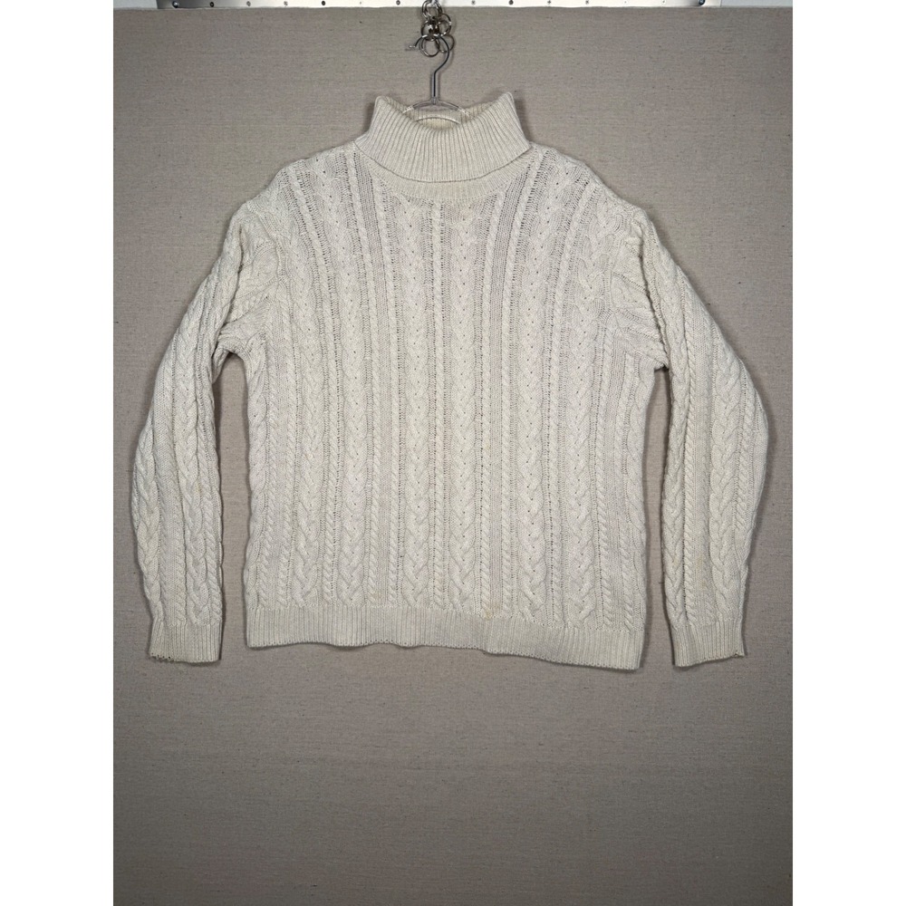 Wainscott Cream Cable Knit Turtleneck Sweater Womens Medium 100% Cotton Ivory